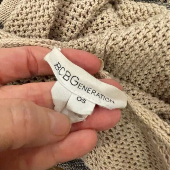 BCBGeneration Tan/Navy Knit Cardigan Hoodie Sweater OS - Picture 5 of 5